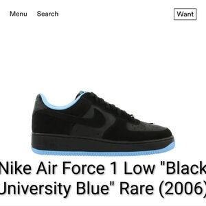 Nike Air Force 1 Low Rare "Black University Blue" (2006) Mens 9.5 Womens 11 EUC
